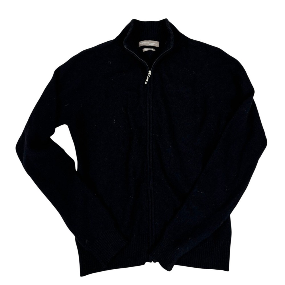 Valerie Separates Petite Black 100% Cashmere Full Zip Mock Neck Sweater PS